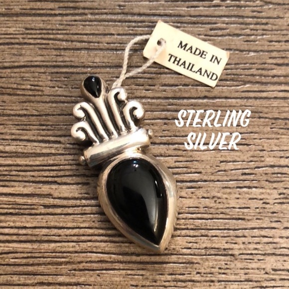 Sterling Silver Black Tear Drop Enhancer Pendant - Picture 1 of 11